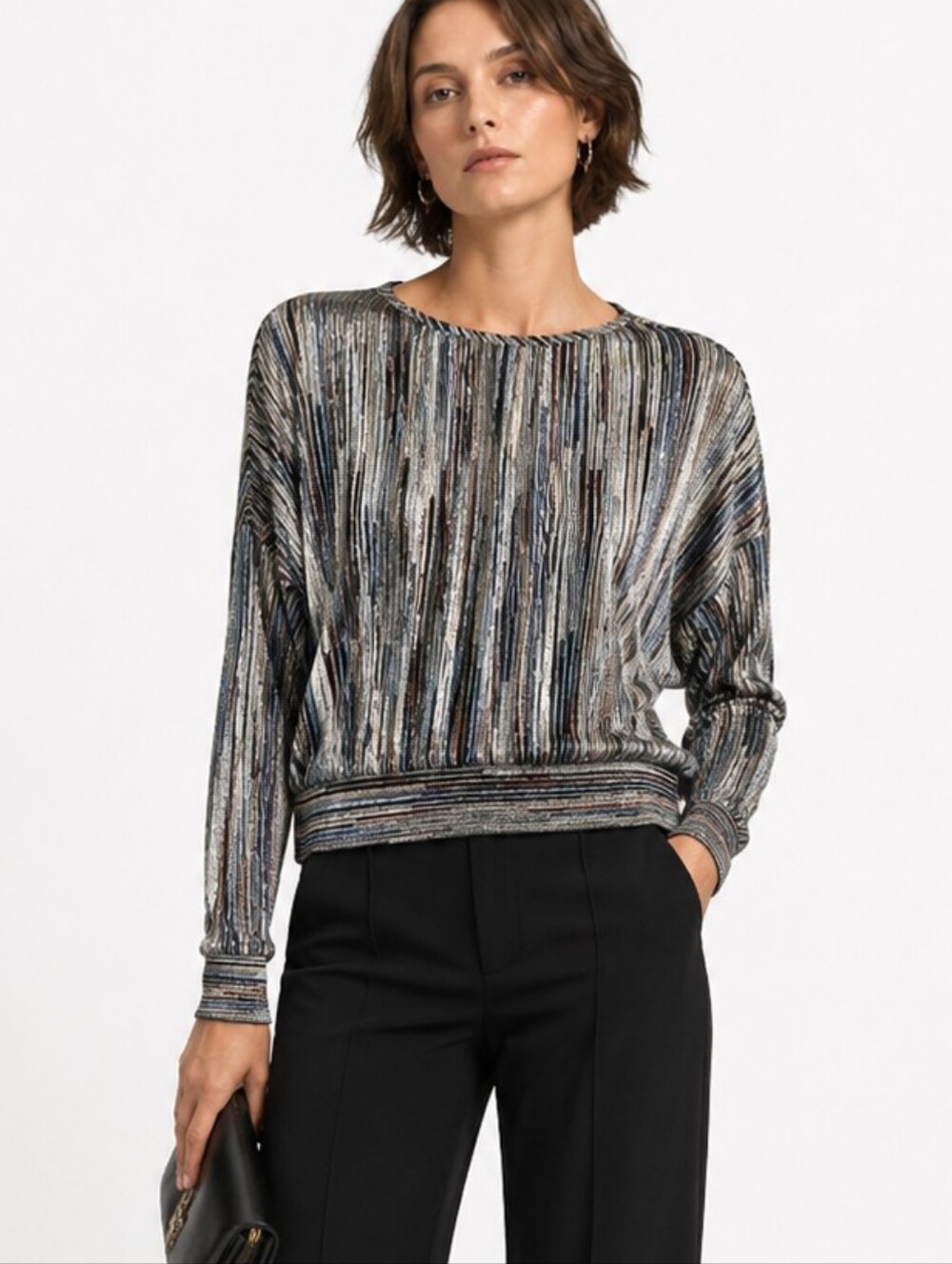 Ramy Brook Striped Metallic Women's Long Sleeve Top